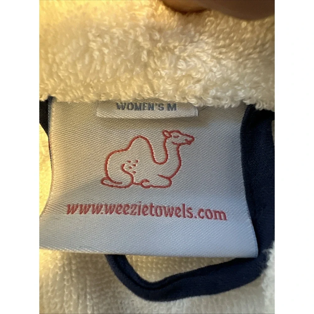 Weezie Towels Short Signature Robe Women White Size M Monogram Button Tie Waist
